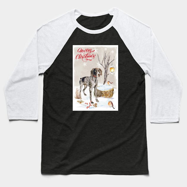 German Shorthaired Pointer Merry Christmas Santa Dog Baseball T-Shirt by Puppy Eyes